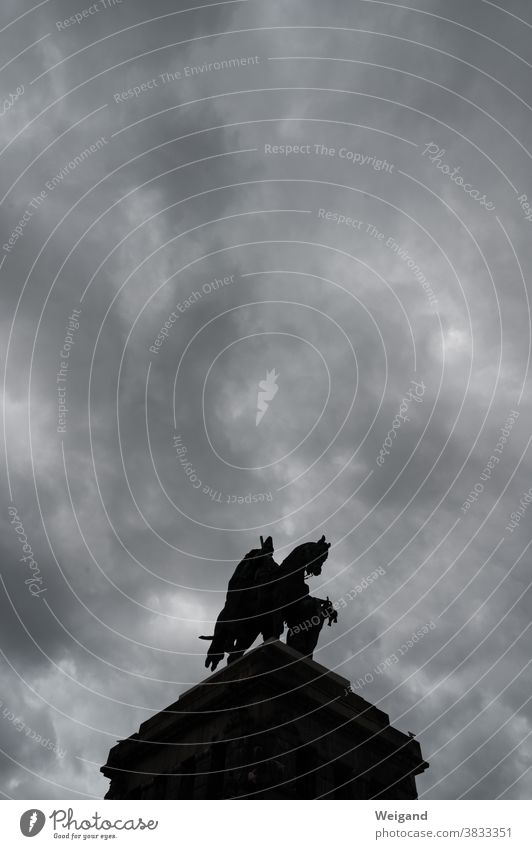 Equestrian statue at the German Corner Rider Germany Gloomy dreariness Grief Koblenz Moselle Rhine History of the