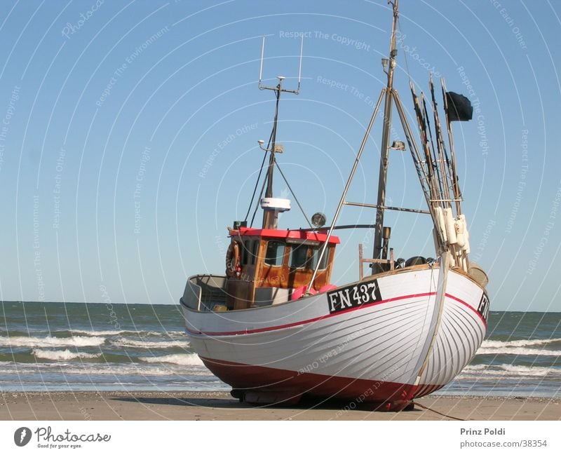 Boat on the beach Fishing boat Watercraft Beach Ocean Coast Fishery Fisherman Leisure and hobbies Denmark