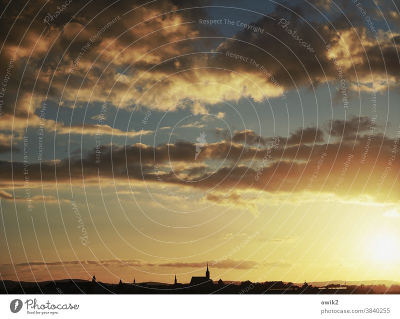 end of day Panorama (View) Long shot Sunset Sunlight Silhouette Contrast Shadow Light Twilight Evening Copy Space top Deserted Structures and shapes