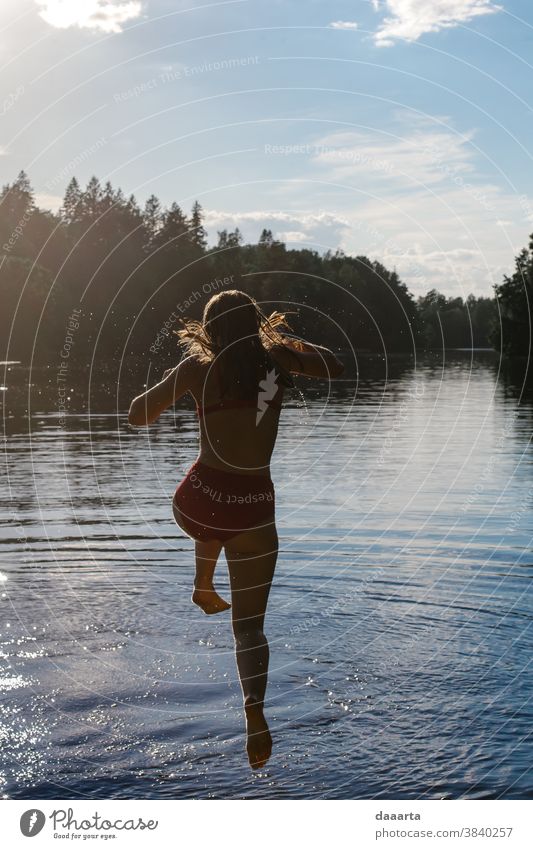 jump forward Summer vacation Midsummer forest happy freedom outdoors Youth (Young adults) Freedom dreams Happiness Jump fall Laughter young