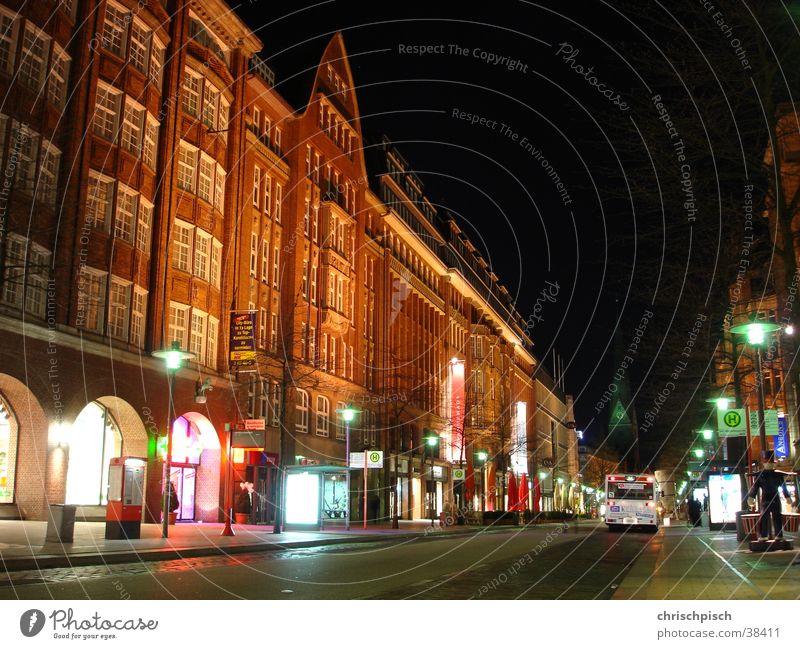 dead city Night Long exposure Pedestrian precinct Downtown Facade Architecture mönckebergstrasse Bus Station Hamburg afterlines