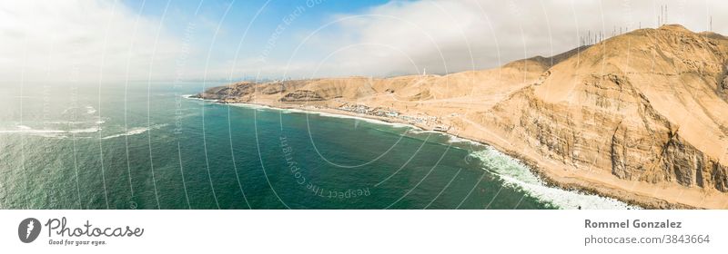 Aerial view of La Herradura, Chorrillos - Peru. Panoramic view. drone view aerial view seaside island shoreline boats lima metropolitan area pacific ocean