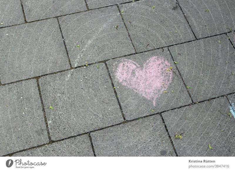 pink heart with chalk painted on the walkway Heart sweetheart Chalk Painted off Sidewalk Street Ground pavement Pink Sign symbol symbolic Love In love romantic