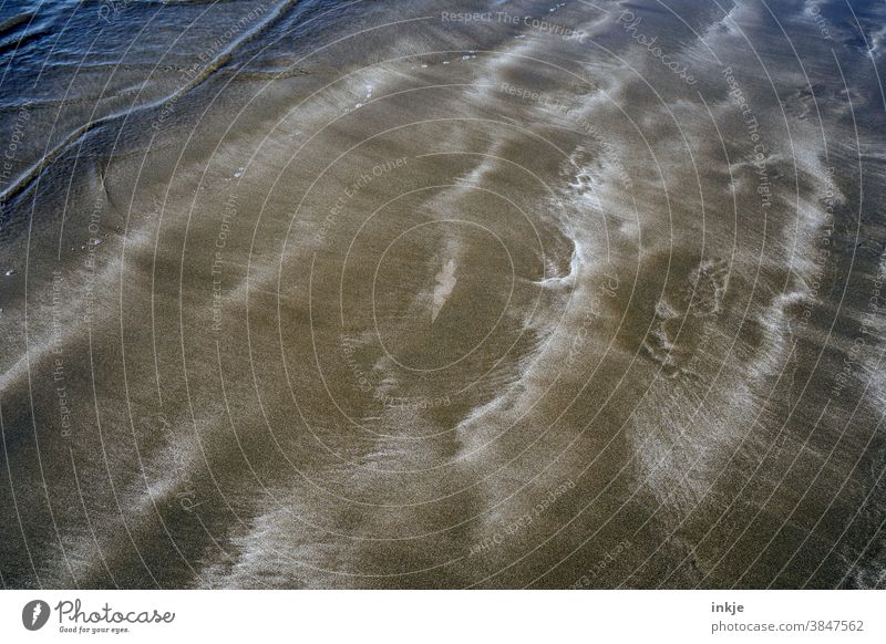 dark sand beach with wave structure Colour photo Exterior shot Sandy beach Brown Dark brown Waves Water Dynamics Movement fluid Nature Deserted naturally Day