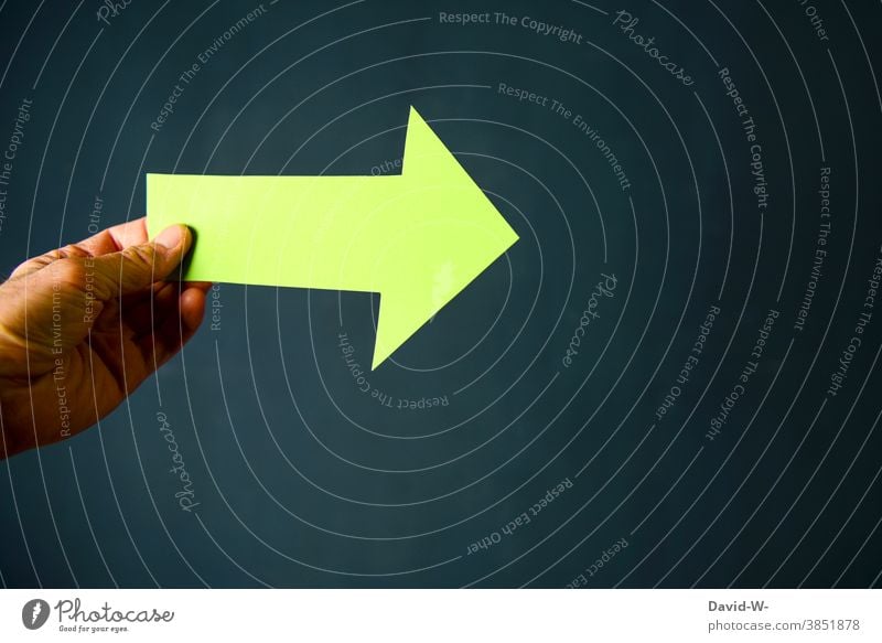 green arrow points forward / straight ahead Arrow Green Right ahead at the front Trend-setting Environment Future Success Forwards sustainability Climate change