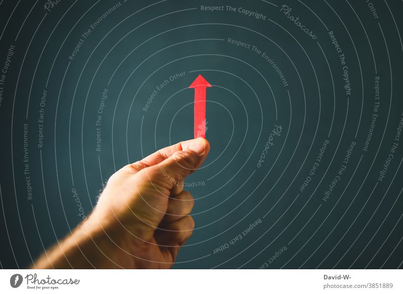 red arrow points upwards Arrow Red Upward Above ascending Success Trend-setting Direction