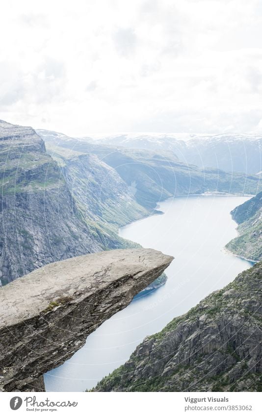 The famous "tongue" in Trolltunga trolltunga Norway Landscape Fjord Mountain Beautiful Clouds Nature Rock Scandinavia Hiking Vacation & Travel Water