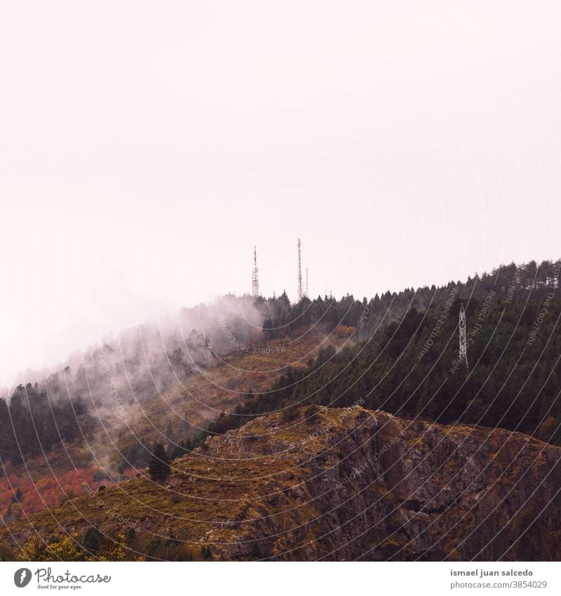 mountain with autumn colors in autumn season, Bilbao, Spain hill landscape view nature Rural Scene trees clouds fog foggy morning foggy day forest mist scene