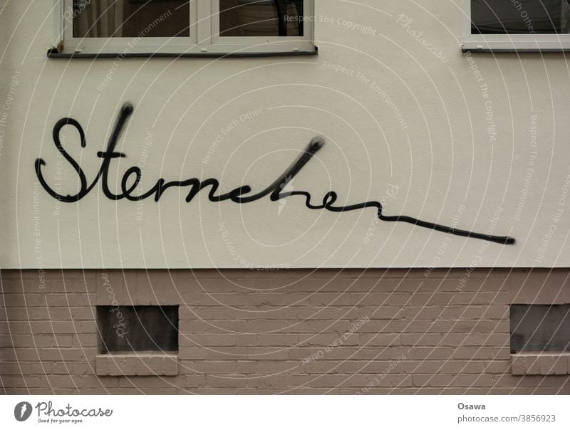 House with stars House (Residential Structure) Building Facade Window Graffiti Architecture Manmade structures Deserted Exterior shot Town Wall (building)