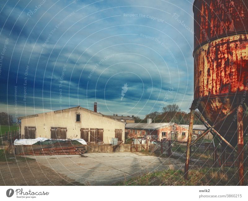 Agricultural Clearing House Building Warehouse Concrete Simple Old Colour photo Sky Clouds Grass Bushes Goal Panorama (View) Long shot Day Copy Space top