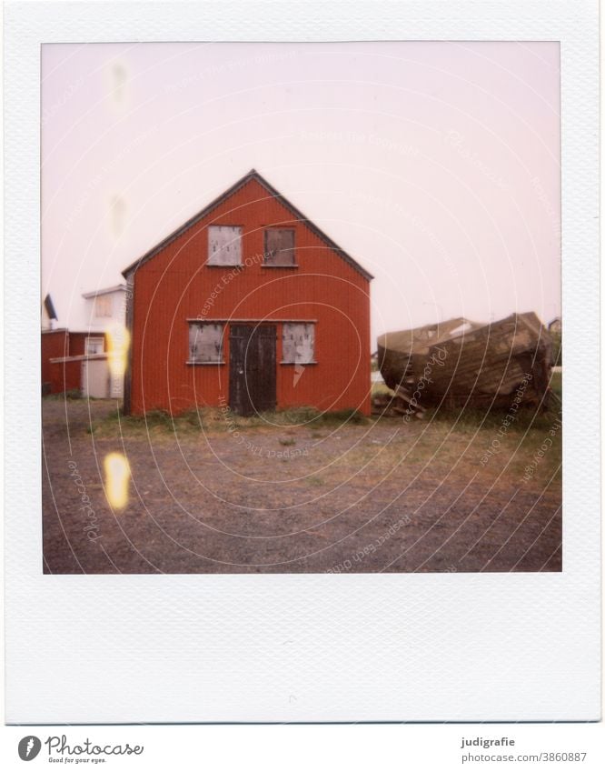 Icelandic house on Polaroid House (Residential Structure) Hut dwell Window Meadow Exterior shot Building Loneliness Living or residing Colour photo Deserted