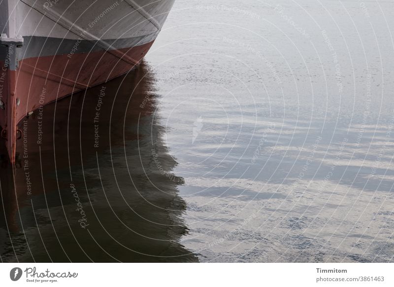 A part of a fishing boat Fishing boat Inland navigation Baltic Sea Calm Wood bow Shadow Deserted Watercraft Harbour Reflection Vacation & Travel