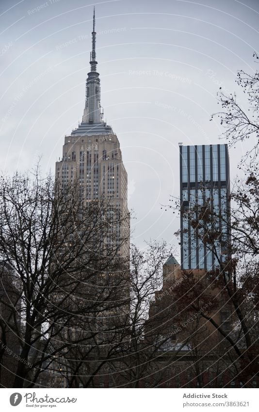 Amazing skyscraper against cloudy sky city tall building megapolis megalopolis cityscape concrete new new york manhattan usa america united states high downtown