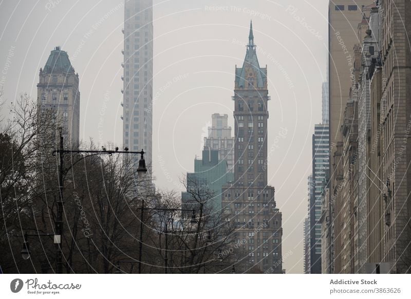 Amazing view of cityscape with skyscrapers megapolis downtown metropolis urban building tall glass manhattan new york usa america united states cloudy high