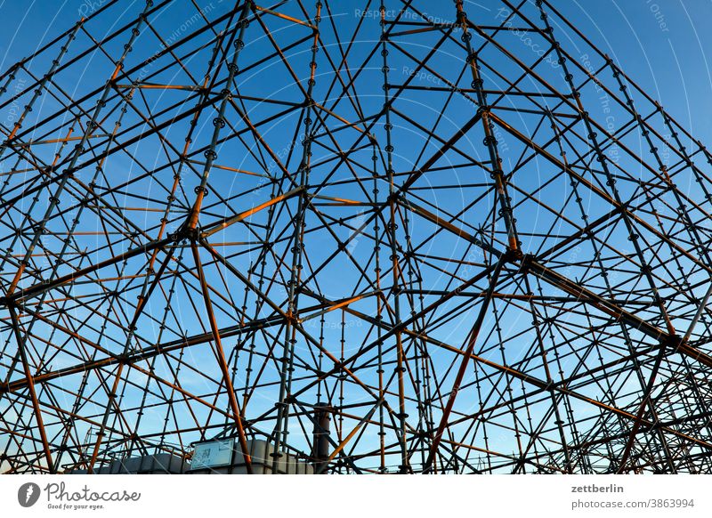 Complicated framework Evening Berlin Movement Trajectory Airport airport building Airfield Building House (Residential Structure) Sky Horizon Deserted Nature