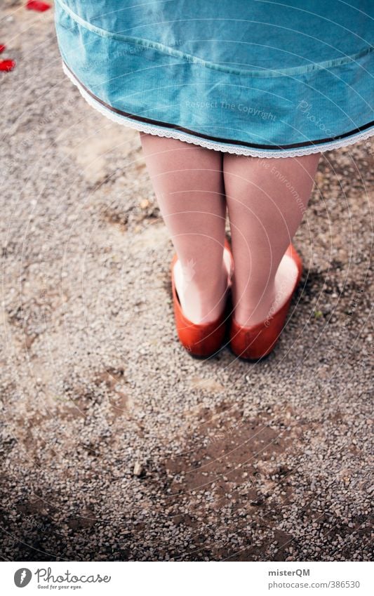 Point of view. Art Esthetic Contentment Feet Feet up Footwear Princess Brown Blue Skirt Girl Fashion Timidity Stand Legs 2 Unwavering Human being Perspective