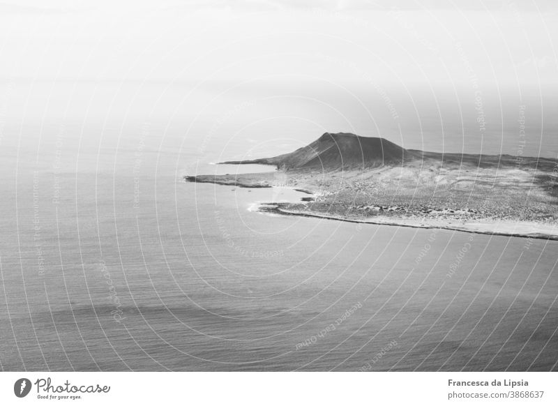 La Graciosa Lanzarote Canaries Island Ocean Black & white photo Volcano Desert Bird's-eye view coast Smooth Waves Exterior shot Vacation & Travel Landscape