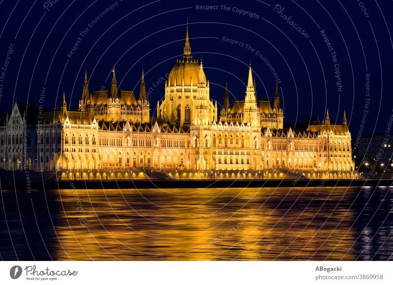 Hungarian Parliament Building in Budapest at Night budapest parliament building hungary night danube river landmark monument illuminated illumination lights