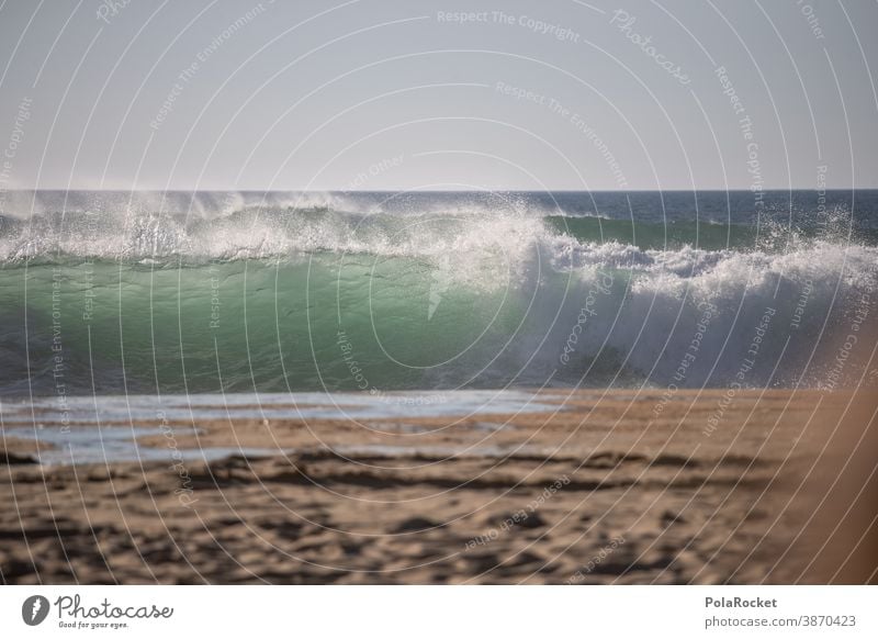 #A0# Windy summer day on the beach with a view of surf waves Ocean Sea water Seashore Waves Swell Undulation Wave action coast Beach Summer Summer's day