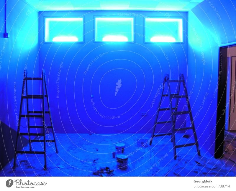 windows Light Warning light Window Photographic technology Blue Room Painting (action, work) stepladder 3 three Lighting lights paint