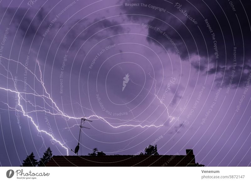 Thunderstorm with lightnings in Luckenwalde Storm weather cloud clouds city cities house houses germany summer spark discharge arc lightning flash