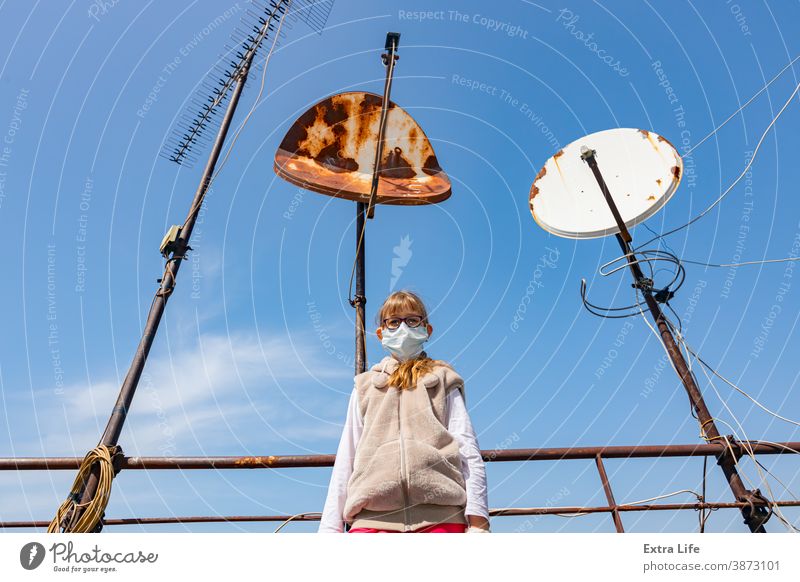 Portrait of little girl wearing medical mask Aerial Antenna Bacteria Broadcast Broadcasting Channel Child Communication Contagion Corona Coronaviridae