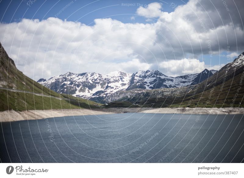 Summer in the High Alps III Nature Landscape Water Sky Clouds Beautiful weather Wind Grass Hill Rock Mountain Peak Snowcapped peak Discover Relaxation Freedom