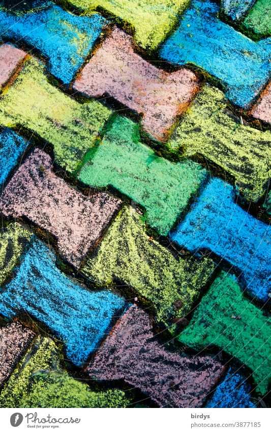 cobblestones painted with coloured chalk, bone stones,. format filling, bird's eye view crayon variegated Infancy Painted Colour colourfulness Positive symmetry