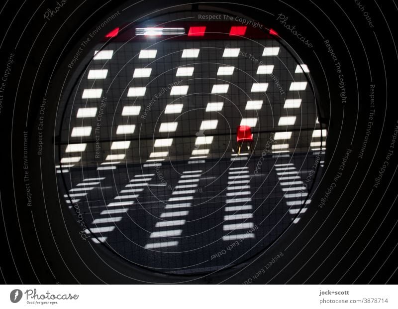 red chair in the play of light Circle Strip of light Architecture Street Shadow Modern Symmetry Style Structures and shapes Shaft of light Bridge Vista