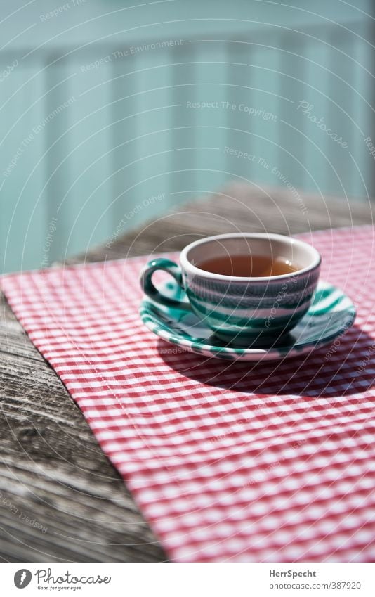 teatime Beverage Hot drink Tea Crockery Cup Table Restaurant Drinking Summer Beautiful weather Esthetic Fresh Healthy Retro Green Red White Calm Wooden table