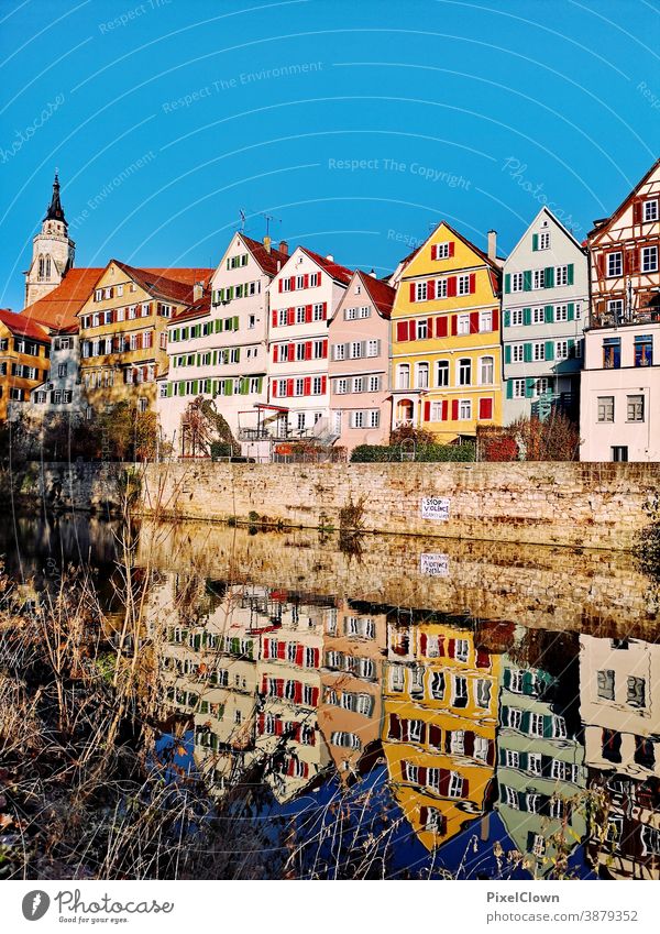 Tübingen in autumn Town Architecture Reflection Exterior shot Building Facade reflection river, old town, water, autumn