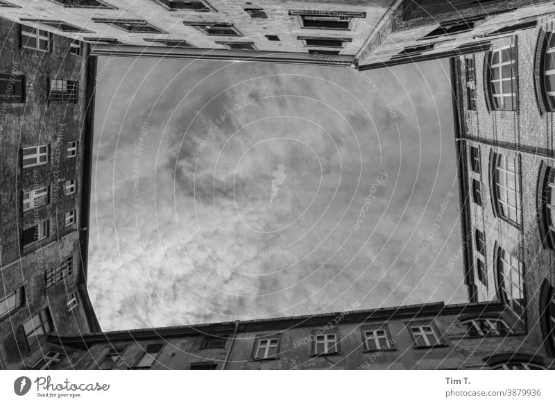 Backyard view of the sky over Berlin Prenzlauer Berg Sky Old building Deserted Downtown Town Capital city Old town House (Residential Structure) Day