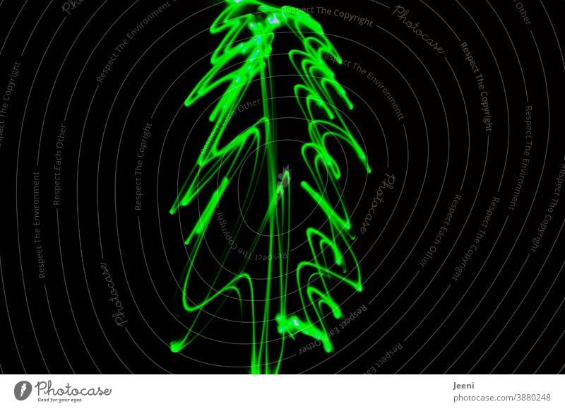 A Christmas tree painted with a child's hand | Light painting with green light Green fir tree Movement Dynamics Painting (action, artwork) Fantasy