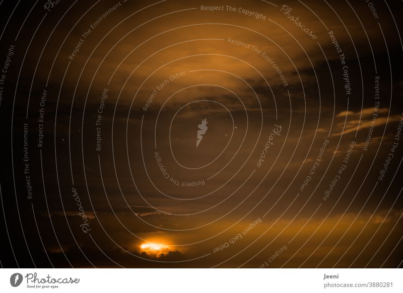 Quiet night sky with stars | in the distance a bright flash in the clouds | thunderstorm approaching Sky Night lightning bolt Dark Evening Lightning