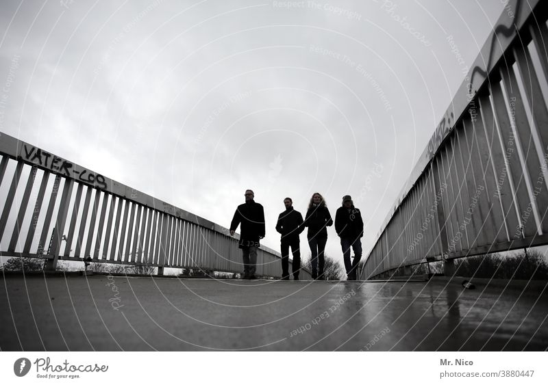 walk on Pedestrian Bridge Silhouette Going To go for a walk In transit City life Bridge railing pedestrian bridge urban Shadow Lanes & trails come on foot