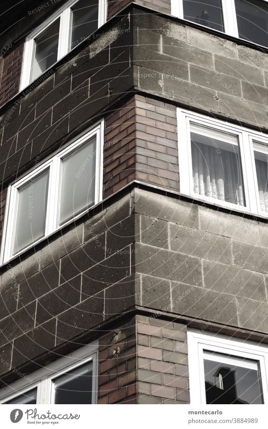 Dull house corner in the Ruhrpott with visible bricks House (Residential Structure) Gray Building Facade Day Wall (building) Deserted Exterior shot Abstract