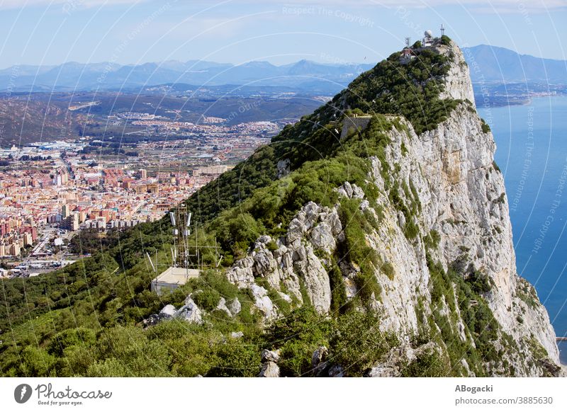 Rock of Gibraltar above aerial attraction city cityscape cliff coast coastline europe gibraltar historic horizon iberian la linea landmark landscape