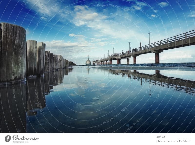 Water hiking trail Sea bridge Baltic Sea coast Horizon Clouds Sky Waves Exterior shot Silhouette Blue Colour photo Copy Space top Copy Space bottom Maritime