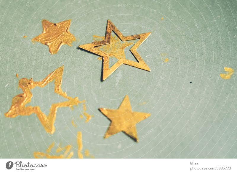 Golden stars on a turquoise background. Making Christmas cards. Blue golden Colour stamping Christmassy Christmas & Advent Christmas decoration Winter Stars