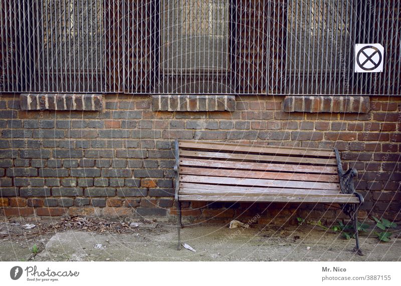 do not sit down I dead Bench Window Broken Wall (barrier) House (Residential Structure) Wooden bench Wall (building) Building Decline Old Transience Destruction