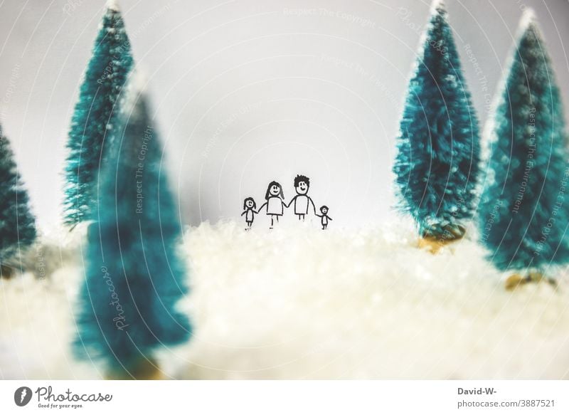 Christmas - Family between snowy fir trees Christmas & Advent Miniature Snow Cute Together Winter