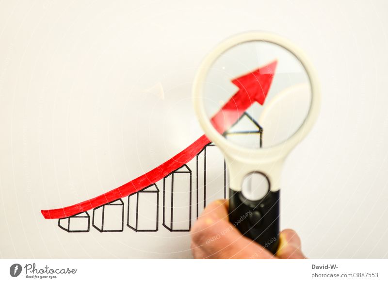 It's going up Arrow Success Above Magnifying glass enhancement concept investigation Upward Breach Diagram inflation Growth