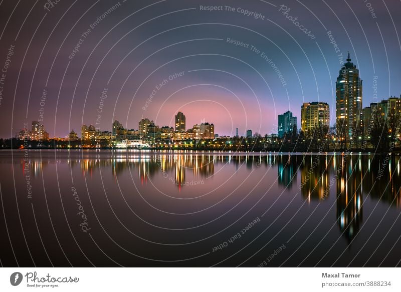 Modern buildings in the obolon district of Kiev Dnieper Europe Kyiv Natalka Obolon Ukraine apartment architectural architecture autumn blue blue hour city