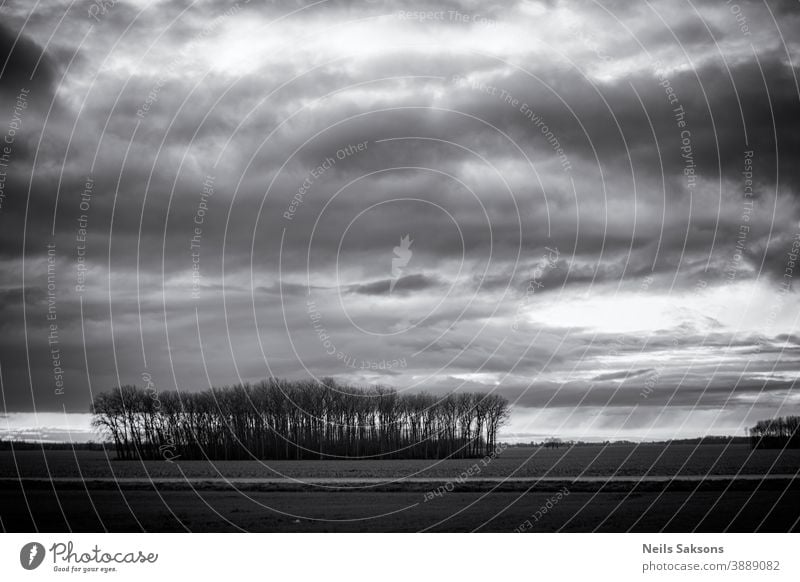 dramatic sky in black and white over the agricultural field Agriculture background balance beautiful blue calmness card cloud color countryside dark dawn day