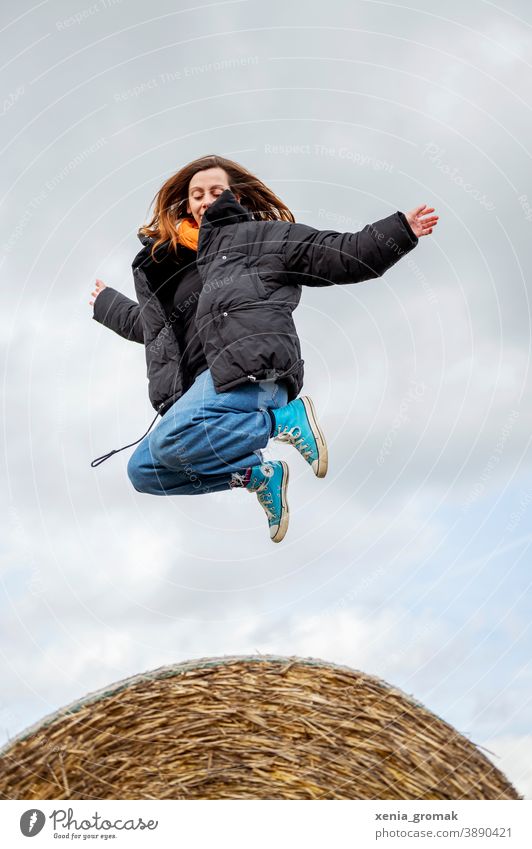 freedom Freedom Sky Clouds Flying Air Jump Movement Nature Environment Woman