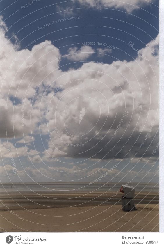 sky Beach Loneliness Calm Think Undisturbed Low tide Beach chair Vacation & Travel St. Peter-Ording Clouds Europe Sky Peace ponder North Sea Exclusion