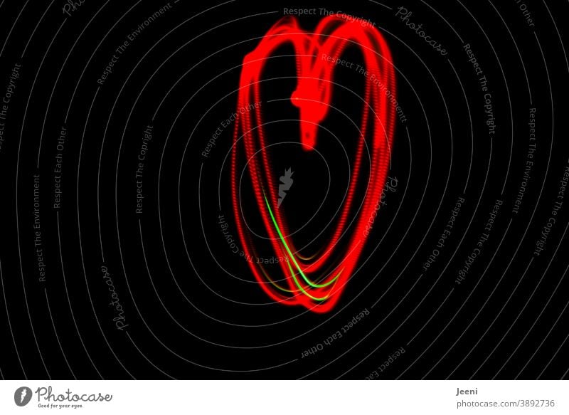 A heart painted with a child's hand | light painting with red and green light Light Red Green Heart Love Family Movement Dynamics Painting (action, artwork)