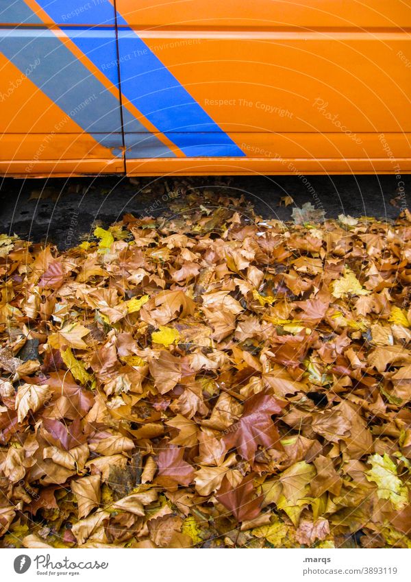 ReTro Retro Orange Blue Yellow Colour Autumn leaves Stripe racing strip Motor vehicle car Transport Old 80s Arrangement Vintage car Nostalgia