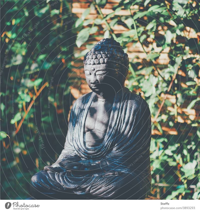 Meditation in the autumn garden Buddha Buddha figure Statue of Buddha meditate meditating Meaning certain light peaceful atmosphere October silent