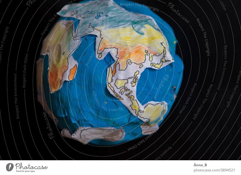 Paper globe II Earth Globe Continents Africa North America South America Asia Europe Ocean ocean Sphere papier mâché Craft materials Handicraft Children's room